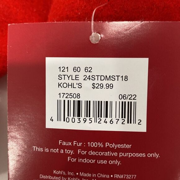 St. Nicholas Square Kohl's Large Santa Eyes Closed Christmas Stocking NWT - Picture 4 of 5